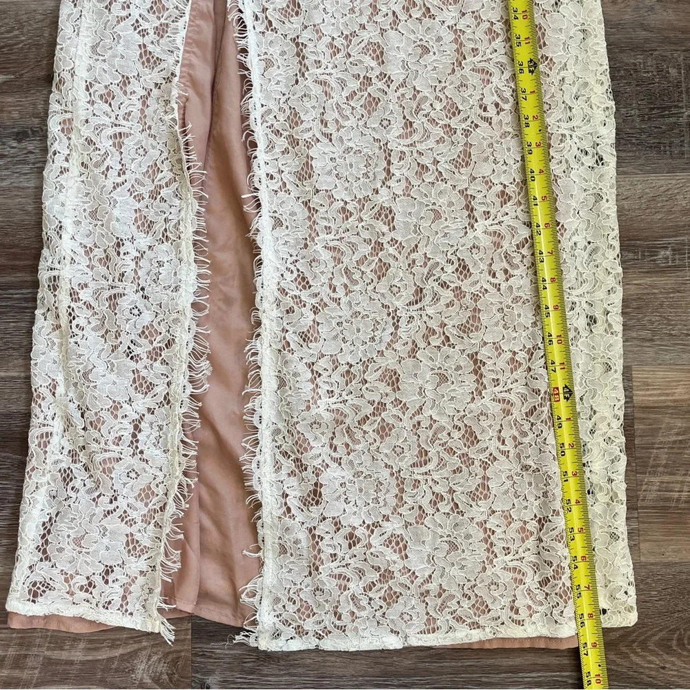 NWT Do+Be White Lace Maxi Dress w/ Spaghetti Straps, Slit, & Blush Pink Liner - Picture 13 of 16